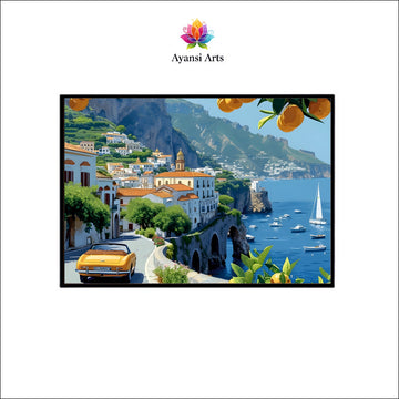 Azure Coast Drive Canvas Digital Painting - Italian Riviera Vista