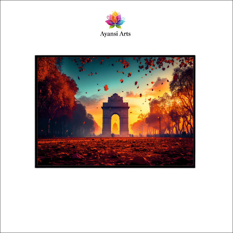 Autumnal Grandeur: India Gate Canvas Digital Painting