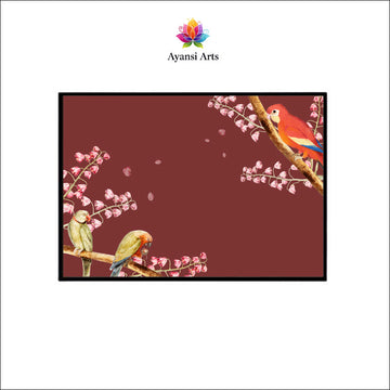 Blossom Ballad Canvas Digital Painting - Parrots in Spring Bloom