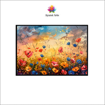 Sunset Poppy Field Textured Canvas Digital Painting