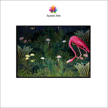 Twilight Flamingo Haven Canvas Digital Painting - Lush Nocturnal Wetlands