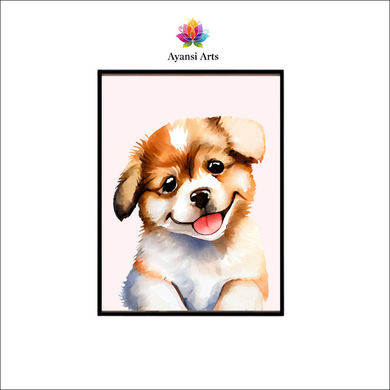 Happy Pup Watercolor - Adorable Puppy Portrait by Ayansi Arts