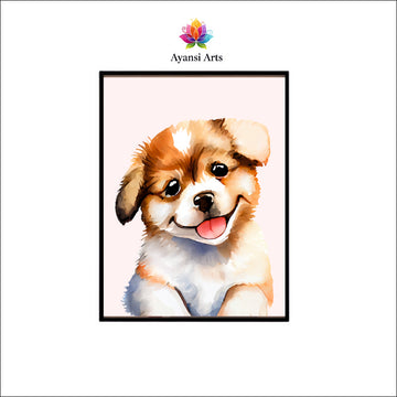 Happy Pup Watercolor - Adorable Puppy Portrait by Ayansi Arts