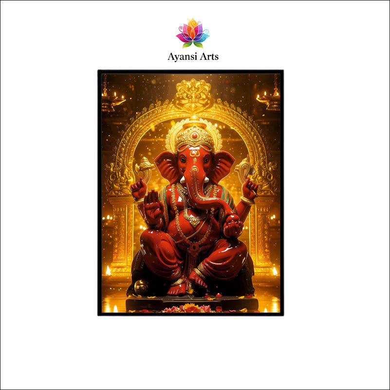 Auspicious Red Ganesha - Golden Abundance Canvas Art  by Ayansi Arts