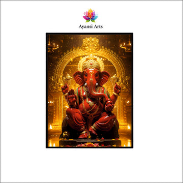 Auspicious Red Ganesha - Golden Abundance Canvas Art  by Ayansi Arts