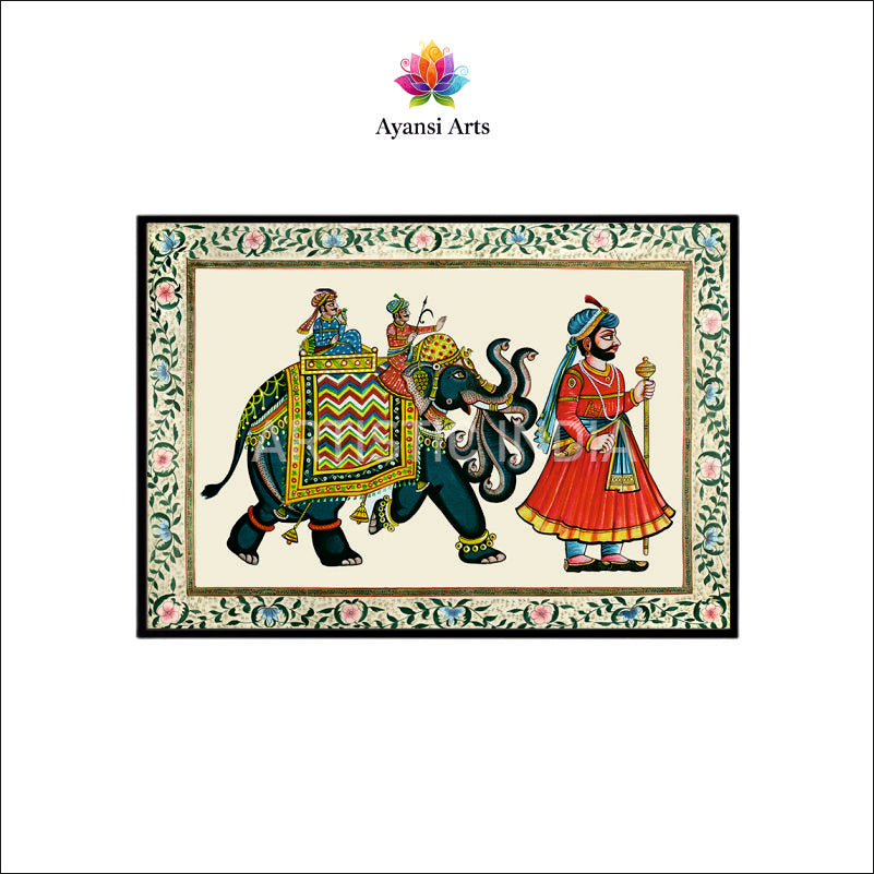 Royal Elephant Procession of Rajasthan Canvas Painting by Ayansi Arts
