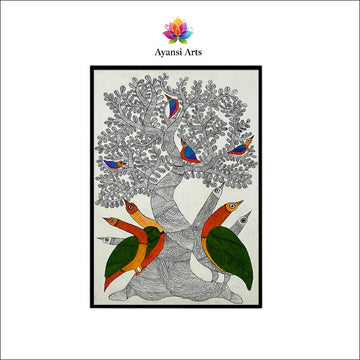 Tree of Life Series an Gathering of Birds Tribal Canvas Digital Painting Canvas Art by Ayansi Arts