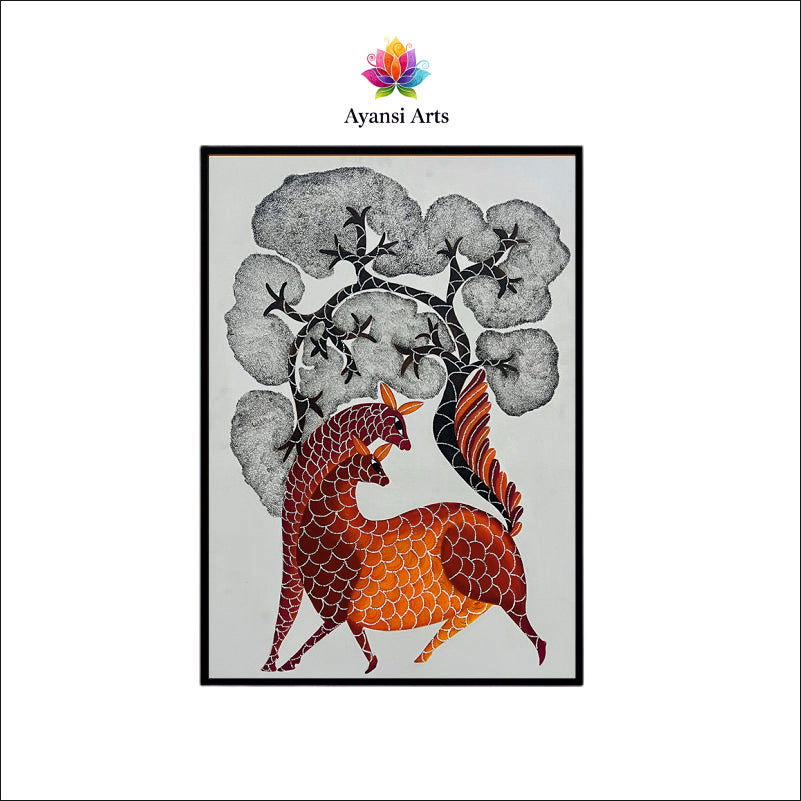Dancing Deer Under the Cloud Trees Digital Canvas Art by Ayansi Arts