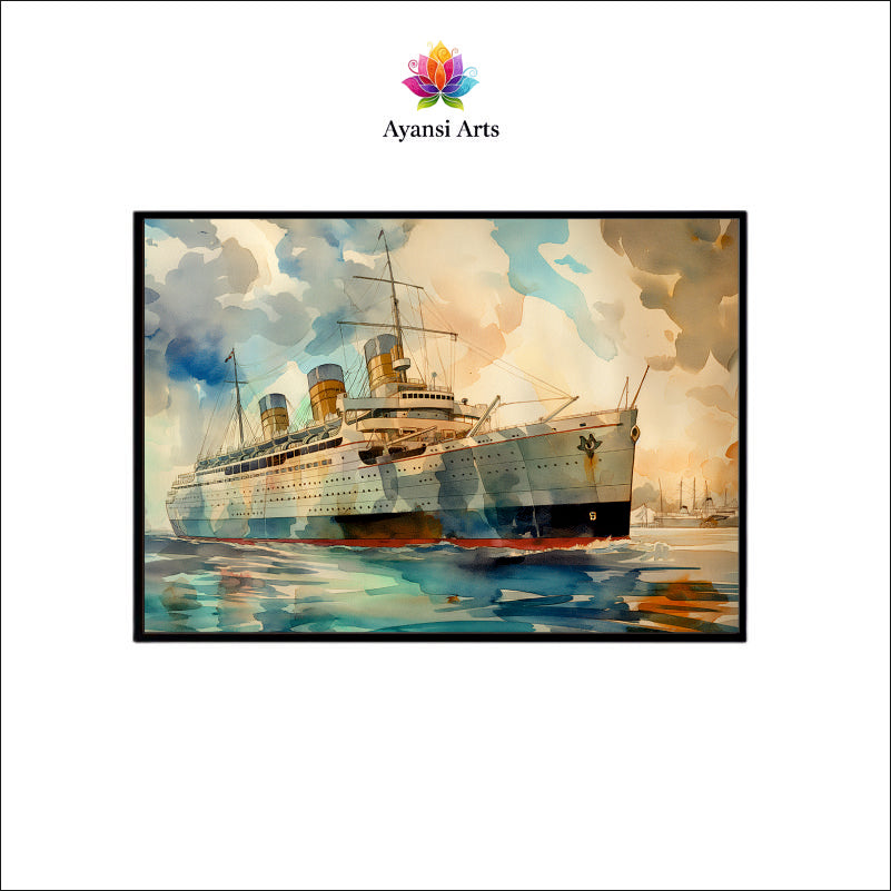 Watercolor Cruise Ship on the Open Sea Canvas Digital Painting