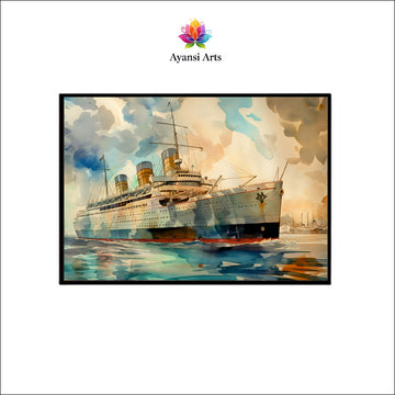 Watercolor Cruise Ship on the Open Sea Canvas Digital Painting