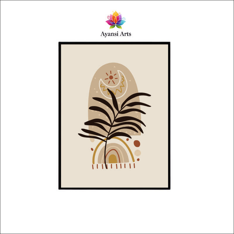 Desert Dream - Boho Sun, Moon & Palm Leaf Abstract Canvas Digital Painting by Ayansi Arts (Copy)