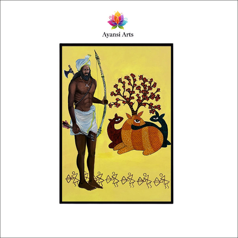 The Protector & Sacred Deer Tribal Canvas Digital Painting Canvas Art by Ayansi Arts
