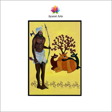 The Protector & Sacred Deer Tribal Canvas Digital Painting Canvas Art by Ayansi Arts