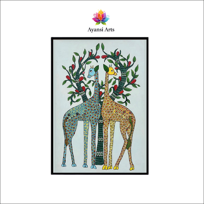Twin Giraffes of Abundance Tribal Canvas Digital Painting Canvas Art by Ayansi Arts