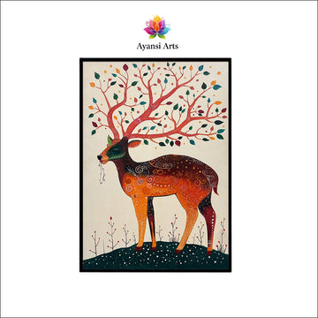 Spirit of the Forest: Enchanted Deer with Tree Antlers Canvas Art by Ayansi Arts