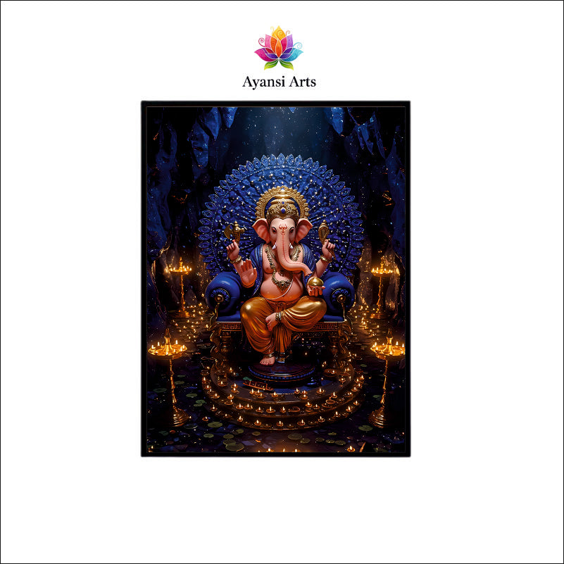 Cosmic Blue Ganesha - Serene Enlightenment Canvas Art by Ayansi Arts
