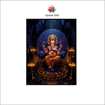 Cosmic Blue Ganesha - Serene Enlightenment Canvas Art by Ayansi Arts