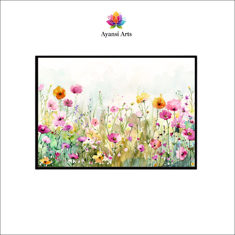 Watercolor Whispers Canvas Digital Painting - Floral Meadow in Bloom