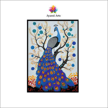 Majestic Peacock in Bloom Symbol of Beauty Tribal Canvas Digital Painting Canvas Art by Ayansi Arts
