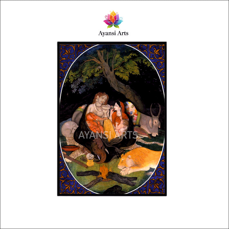 Divine Family: Lord Shiva and Parvati with Their Sons Canvas Painting by Ayansi Arts