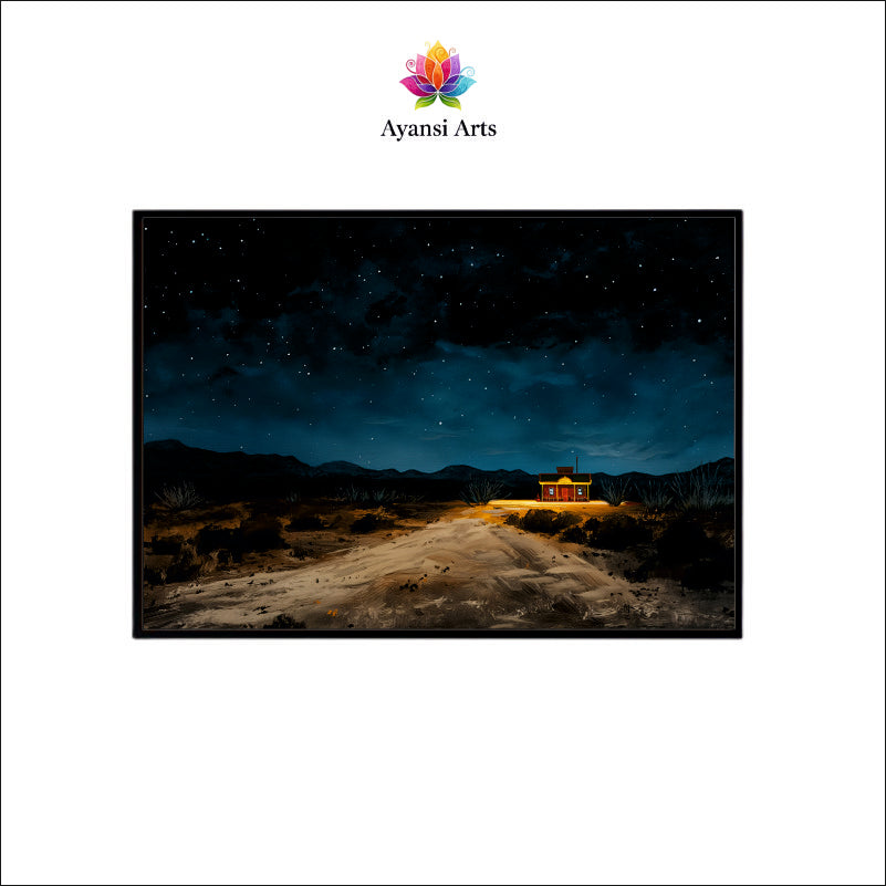 Oil Painted Desert Night with Starry Sky Canvas Digital Painting