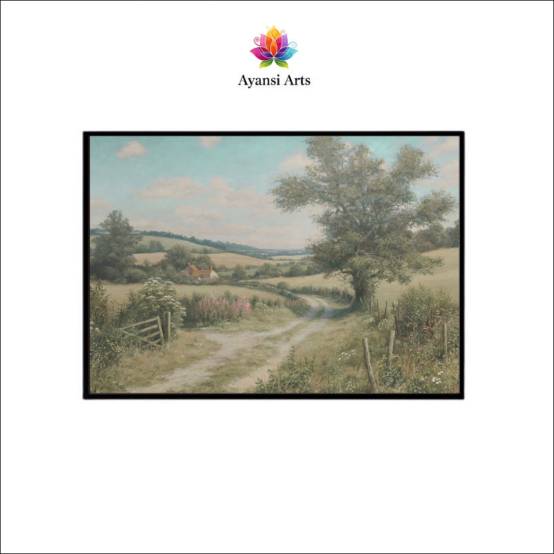 Country Lane to the Cottage Canvas Digital Painting