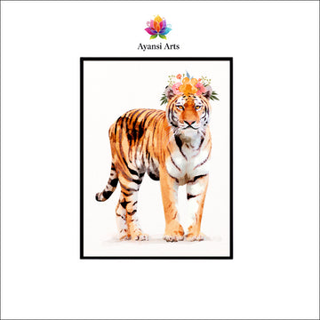 Regal Bloom Tiger - Whimsical Wildlife Art by Ayansi Arts