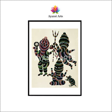 Abstract Tribal Shiv Parivar Canvas Painting by Ayansi Arts