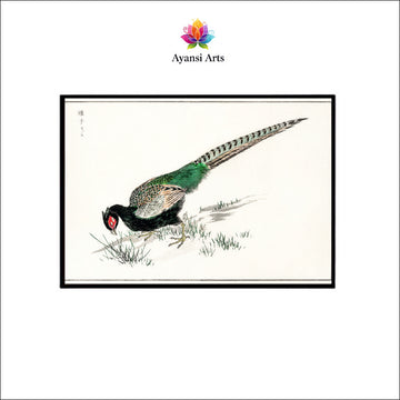 Foraging Pheasant Canvas Digital Painting - Japanese Woodblock Style