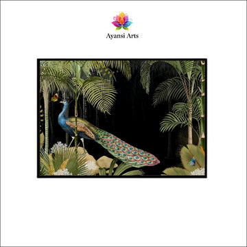 Midnight Peacock Canvas Digital Painting - Tropical Night Scene