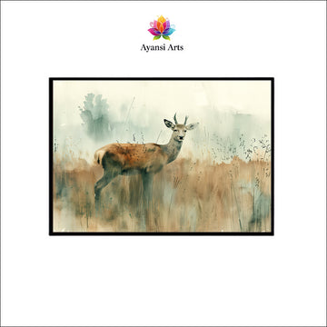 Whispers of the Meadow Canvas Digital Painting - Impressionistic Deer in Field