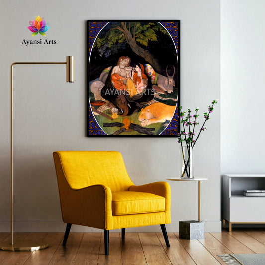Divine Family: Lord Shiva and Parvati with Their Sons Canvas Painting by Ayansi Arts