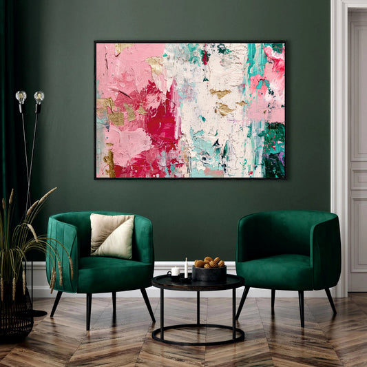 Chromatic Symphony Abstract Canvas Digital Painting - Textured Teal & Pink