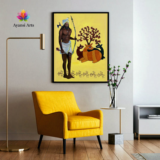 The Protector & Sacred Deer Tribal Canvas Digital Painting Canvas Art by Ayansi Arts