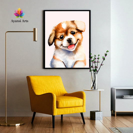 Happy Pup Watercolor - Adorable Puppy Portrait by Ayansi Arts