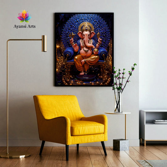 Cosmic Blue Ganesha - Serene Enlightenment Canvas Art by Ayansi Arts