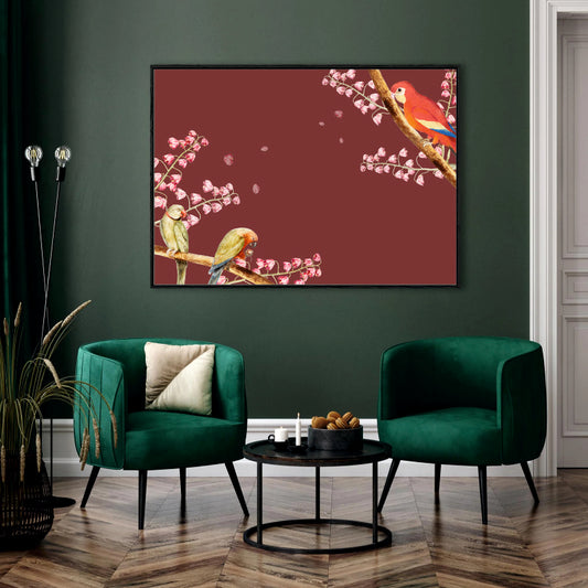 Blossom Ballad Canvas Digital Painting - Parrots in Spring Bloom