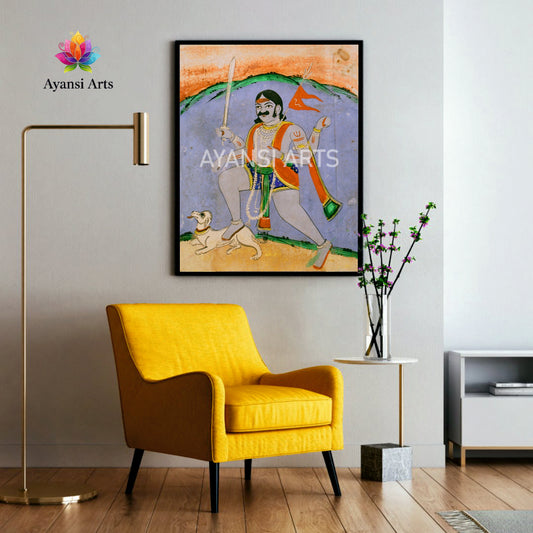 Traditional Bhairon Canvas Digital Painting Art by Ayansi Arts