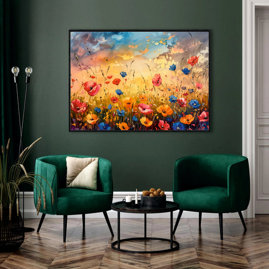 Sunset Poppy Field Textured Canvas Digital Painting