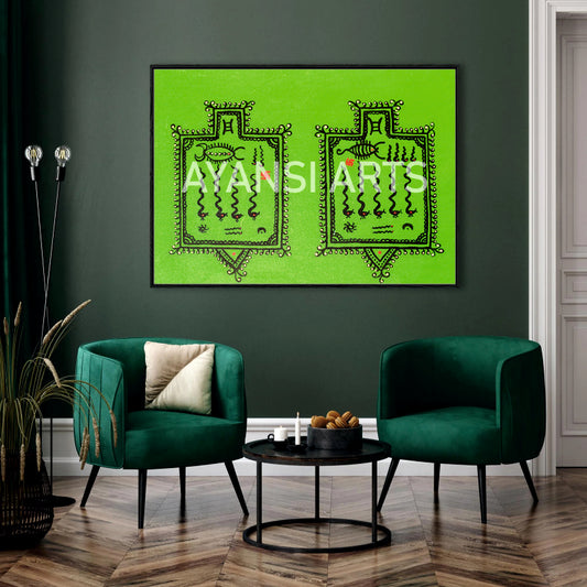 Tribal Woman with Bowls Canvas Painting by Ayansi Arts