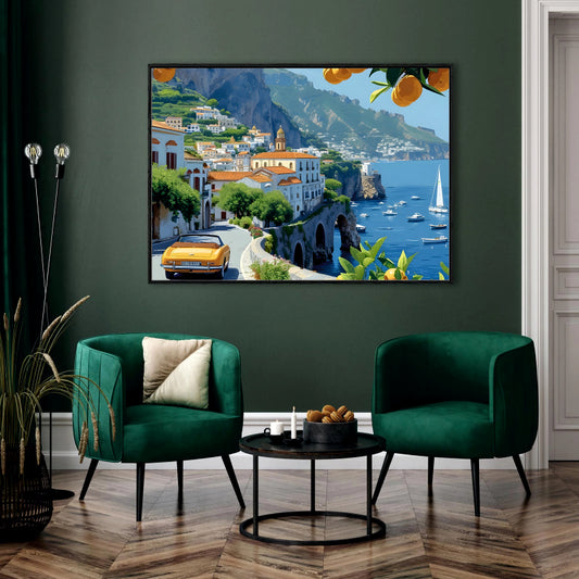 Azure Coast Drive Canvas Digital Painting - Italian Riviera Vista