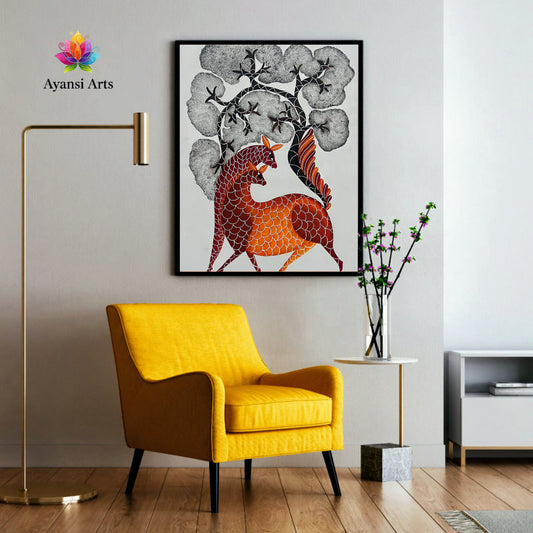 Dancing Deer Under the Cloud Trees Digital Canvas Art by Ayansi Arts