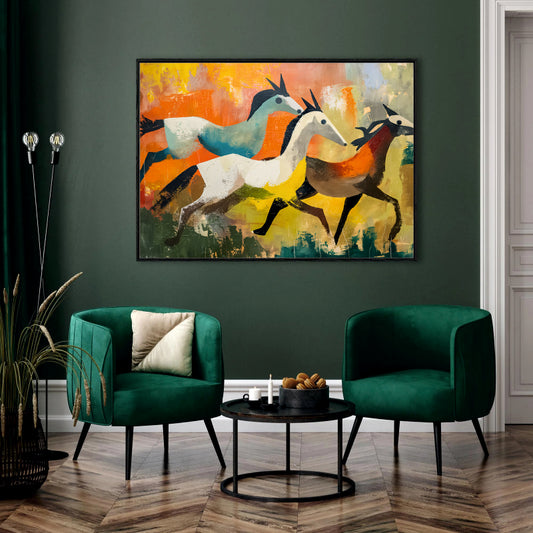 Galloping Hues Canvas Digital Painting - Stylized Horses in Motion