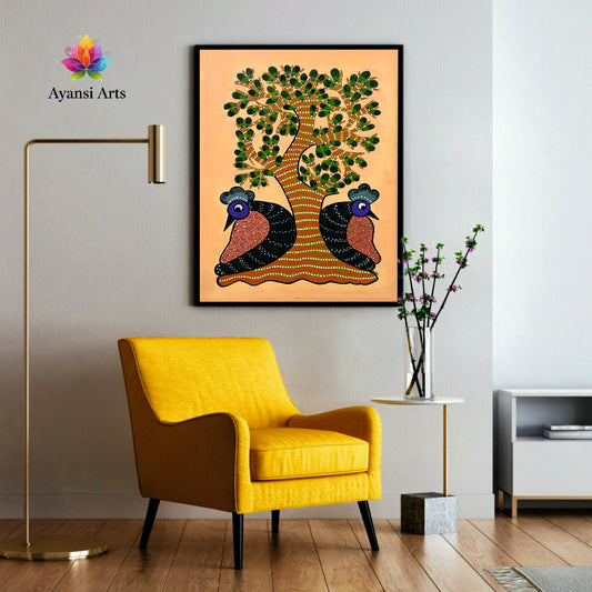 Enigmatic Deer with Tree Antlers & Birds Canvas Digital Art Painting by Ayansi Arts (Copy)