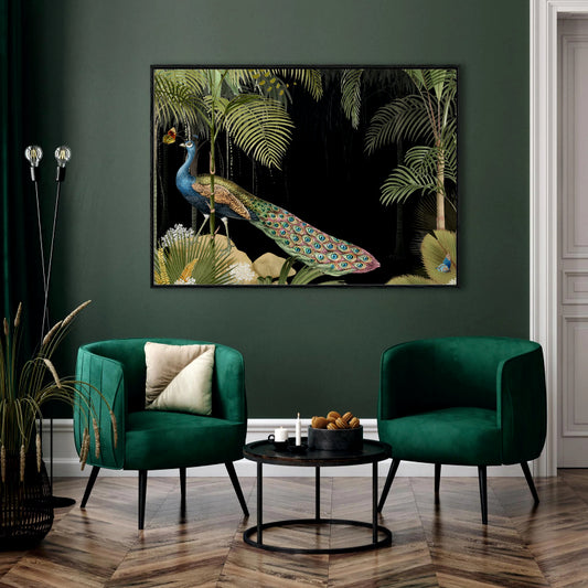 Midnight Peacock Canvas Digital Painting - Tropical Night Scene