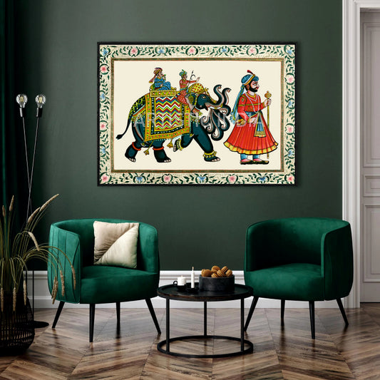 Royal Elephant Procession of Rajasthan Canvas Painting by Ayansi Arts