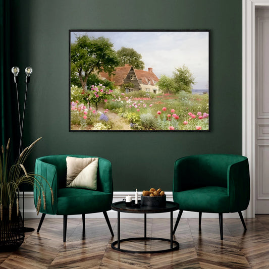 English Cottage Garden Canvas Digital Painting