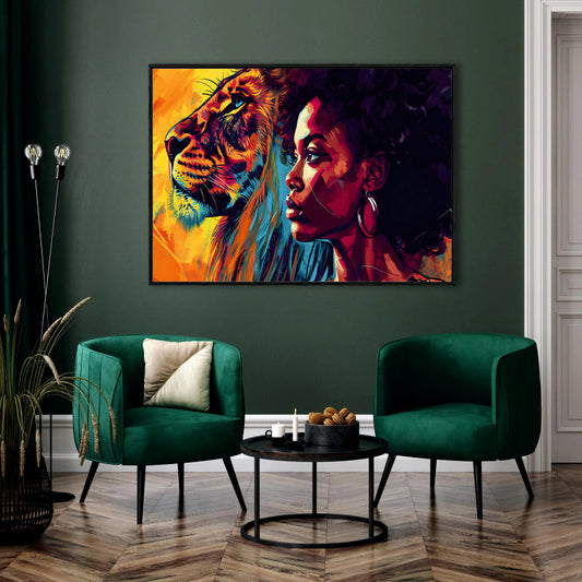 Inner Strength Aesthetic Canvas Digital Painting - Woman and Lion