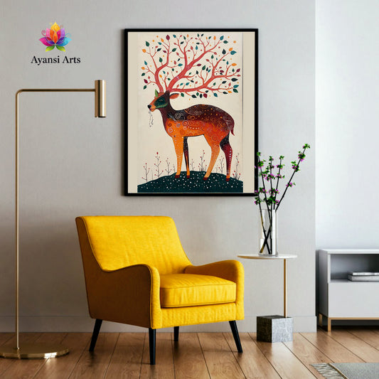 Spirit of the Forest: Enchanted Deer with Tree Antlers Canvas Art by Ayansi Arts