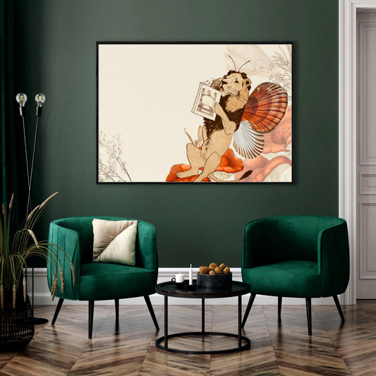 Literary Lion Canvas Digital Painting - Whimsical Animal Reader